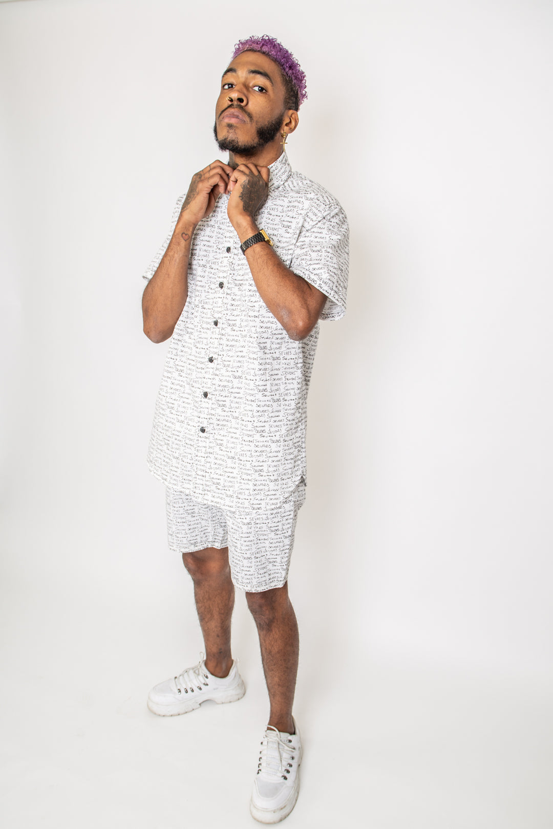 Unieke Sevaes-print heren overhemd en shorts