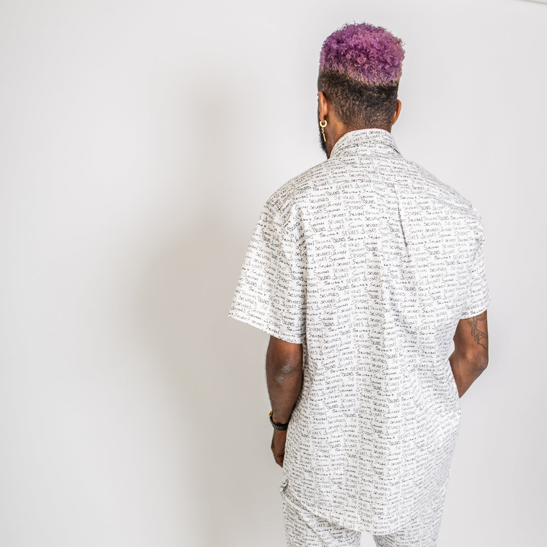 Achterkant Unieke Sevaes-print heren overhemd