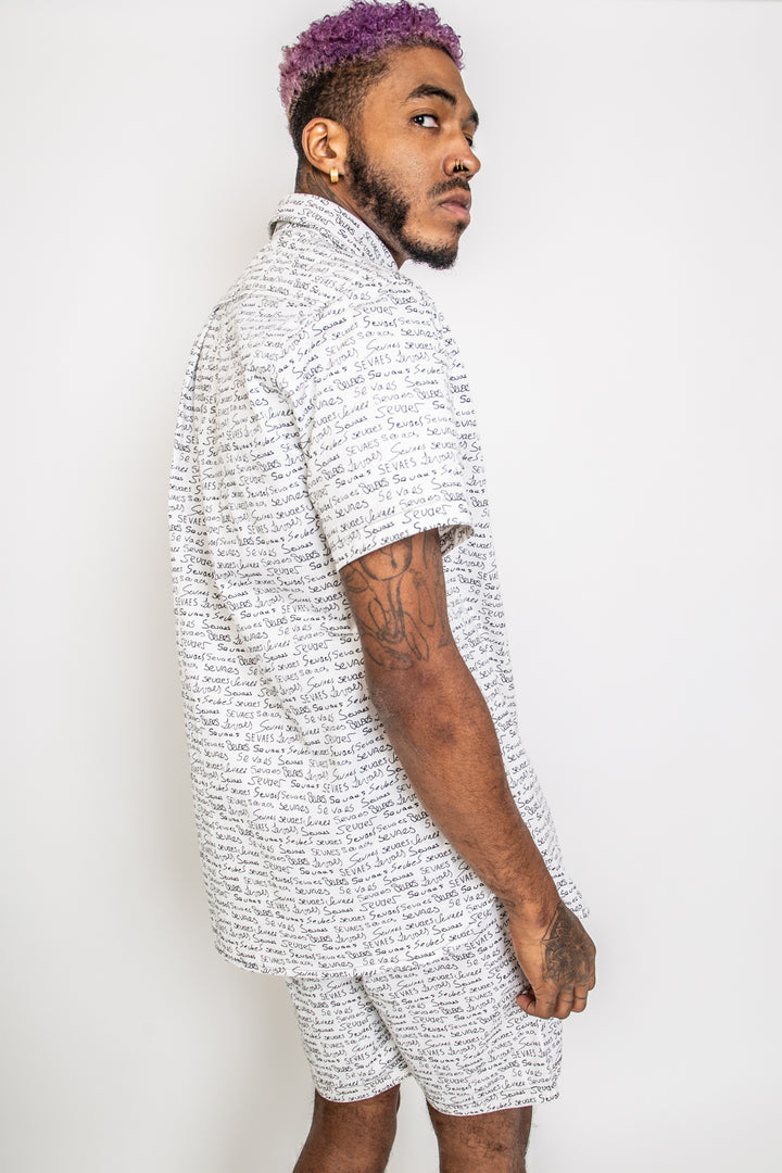 Zijkant Unieke Sevaes-print heren overhemd