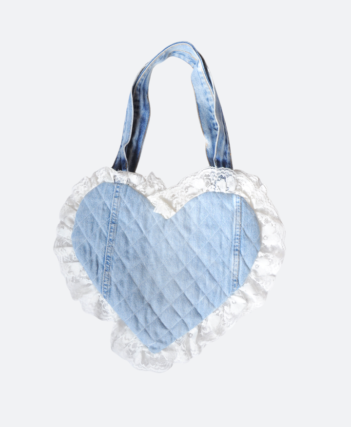 Denim Heart tote bag met kanten ruffles van Sevaes