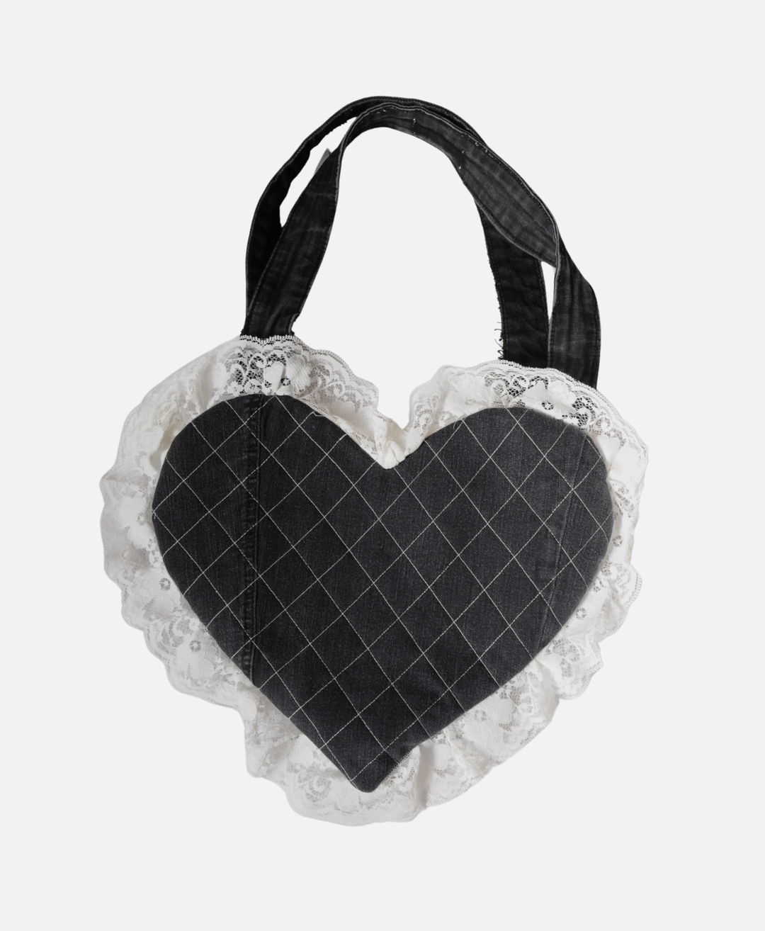 Zwarte Denim Heart Bag met kanten Ruffles van Sevaes