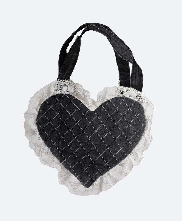Zwarte Denim Heart Bag met kanten Ruffles van Sevaes