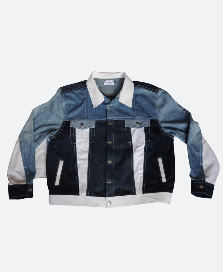 Unisex denim spijkerjas handgemaakt van 100% upcycled denim, duurzame regular fit spijkerjacket van Sevaes maat XL