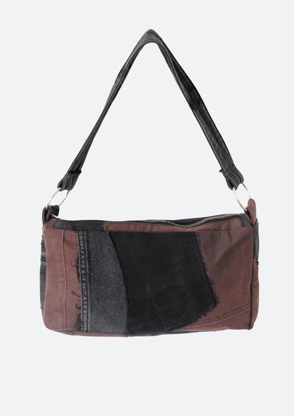 Distressed Zwart-Bruine Schoudertas - achterkant - gemaakt van reststofjes jeans - Sevaes