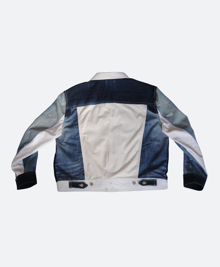 Achterkant - Unisex denim spijkerjacket handgemaakt van 100% upcycled denim – duurzame regular fit spijkerjas van Sevaes maat XL