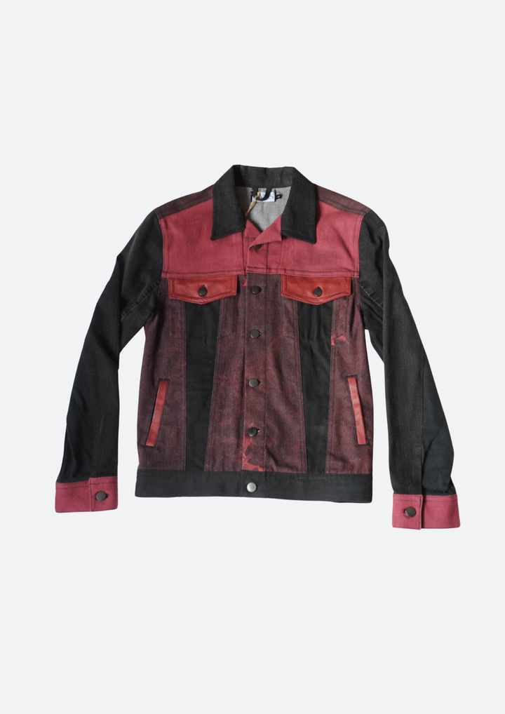 Voorkant Unisex Color Block Bordeaux Rode Spijkerjas - Sevaes