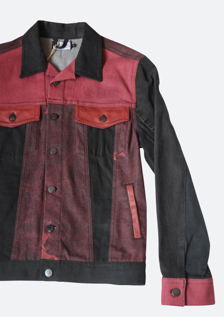 Voorkant Unisex Color Block Bordeaux Rode Spijkerjas - Sevaes