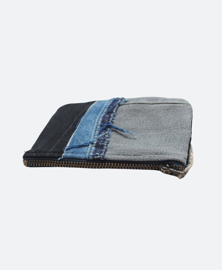 Details - Upcycled zwart‑grijs‑blauwe denim portemonnee – handgemaakt en duurzaam accessoire voor hem en haar