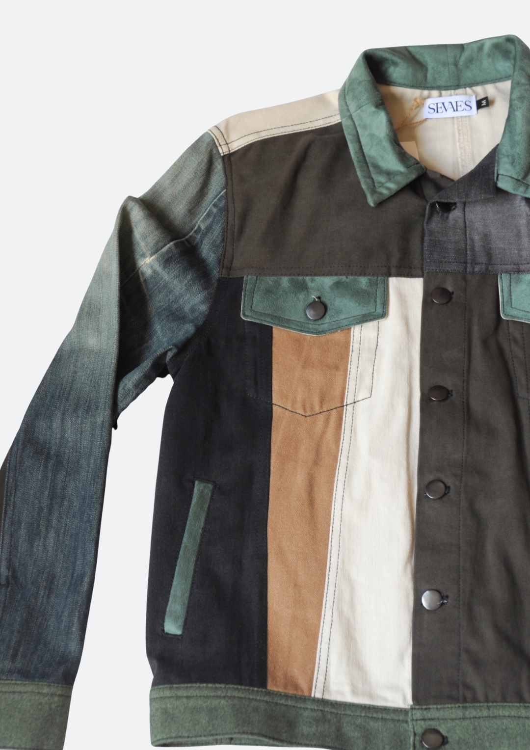 Colorblock spijkerjacket groen-bruin-beige - Sevaes unieke spijkerjas