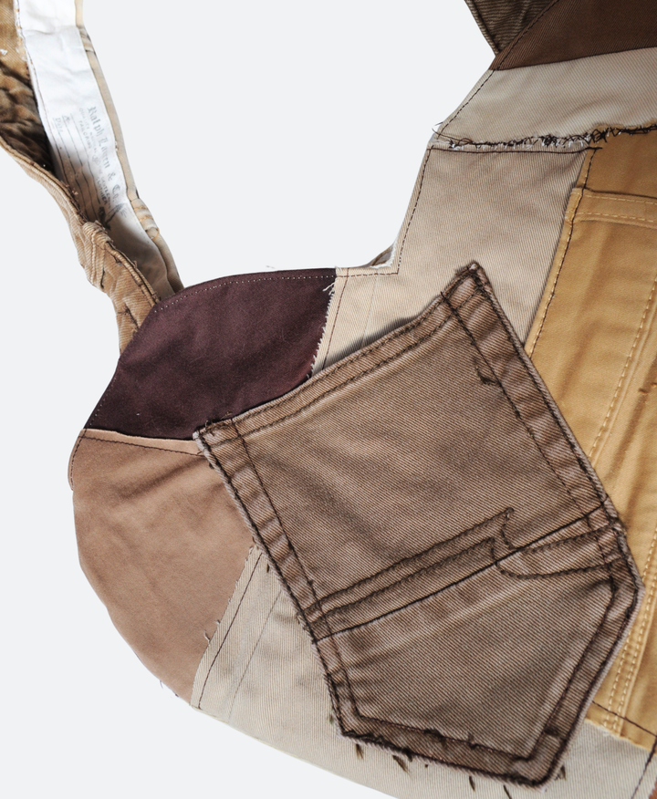 Brown Patchwork Heart Bag close up