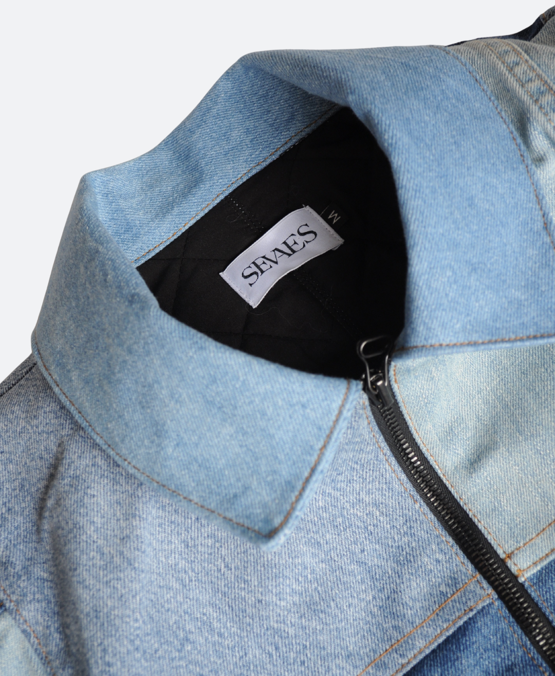 Detail Kraag Denim Patchwork Bomberjacket Sevaes