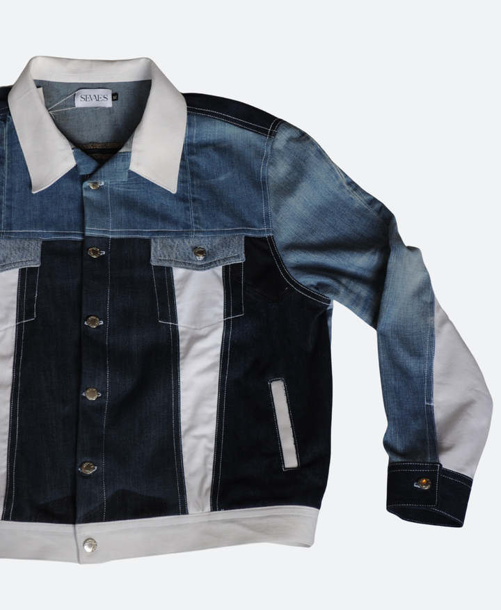 Unisex denim spijkerjas handgemaakt van 100% upcycled denim – duurzame regular fit spijkerjacket van Sevaes maat XL